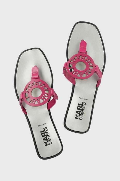 Шкіряні в'єтнамки Karl Lagerfeld SKOOT жіночі колір рожевий на плоскому ходу KL80408