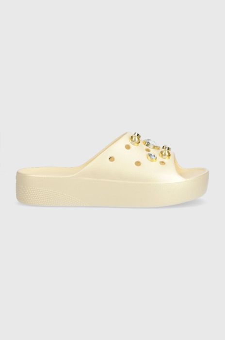 Шльопанці Crocs Classic Platform Crystals Perls Slide жіночі колір бежевий на платформі 208388 Шльопанці Crocs Classic Platform Crystals Perls Slide жіночі колір бежевий на платформі 208388