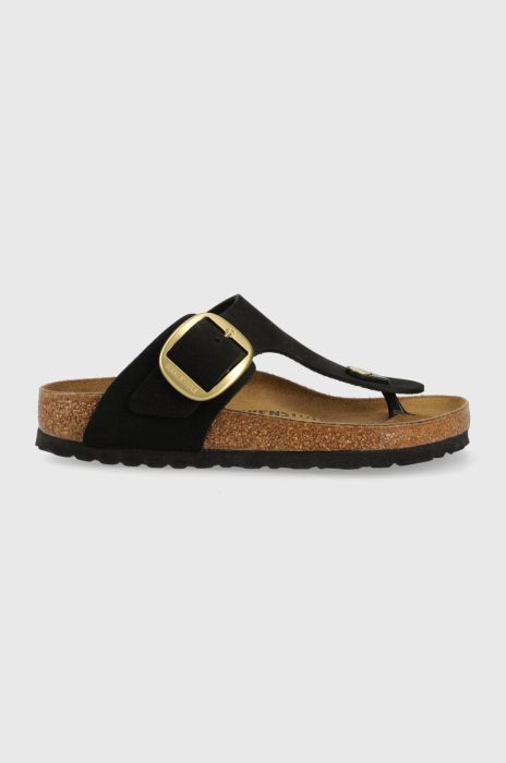 Замшеві в'єтнамки Birkenstock Gizeh Big Buckle жіночі колір чорний на плоскому ходу 1024019-black Замшеві в'єтнамки Birkenstock Gizeh Big Buckle жіночі колір чорний на плоскому ходу 1024019-black