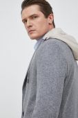 Пальто з домішкою вовни BOSS колір сірий перехідний oversize Пальто з домішкою вовни BOSS колір сірий перехідний oversize