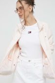 Пухова куртка Tommy Jeans жіноча колір рожевий перехідна