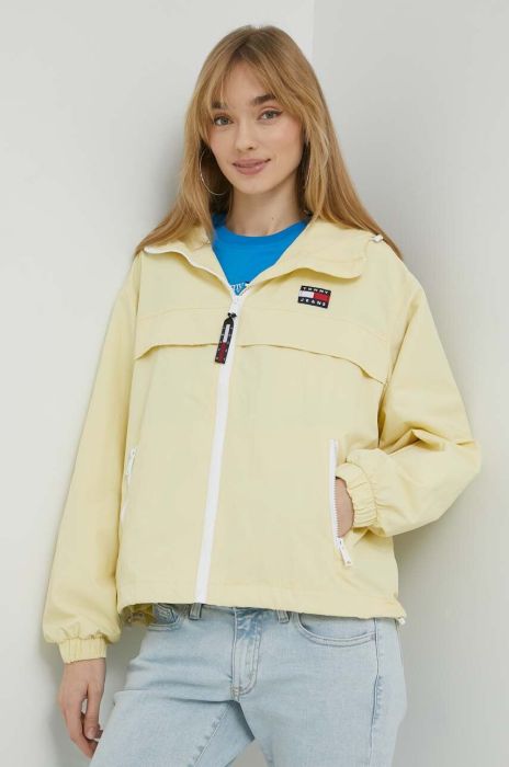 Куртка Tommy Jeans жіноча колір жовтий перехідна Куртка Tommy Jeans жіноча колір жовтий перехідна