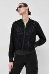 Двостороння куртка-бомбер Guess жіноча колір чорний перехідна Двостороння куртка-бомбер Guess жіноча колір чорний перехідна