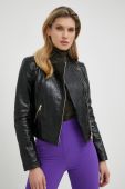 Шкіряна куртка Patrizia Pepe жіноча колір чорний перехідна Шкіряна куртка Patrizia Pepe жіноча колір чорний перехідна