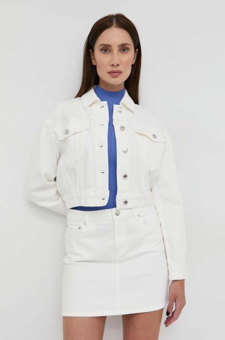 Джинсова куртка MICHAEL Michael Kors жіноча колір бежевий перехідна Джинсова куртка MICHAEL Michael Kors жіноча колір бежевий перехідна