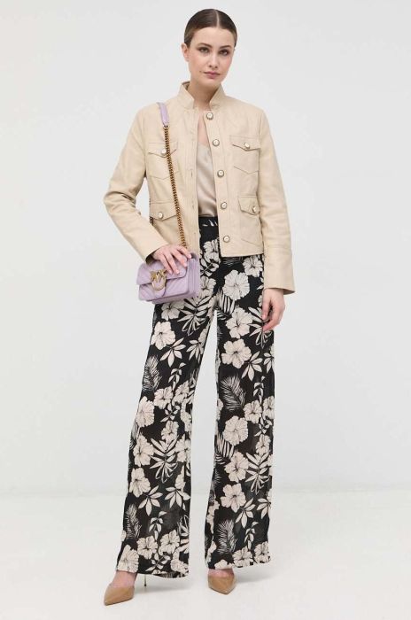 Шкіряна куртка Pinko жіноча колір бежевий перехідна