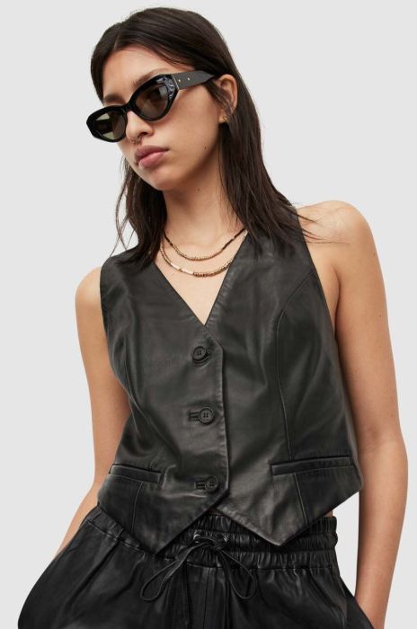 Жилет AllSaints Petra колір чорний однобортний Жилет AllSaints Petra колір чорний однобортний