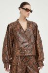 Шкіряна куртка Gestuz Rivera жіноча колір коричневий перехідна oversize Шкіряна куртка Gestuz Rivera жіноча колір коричневий перехідна oversize