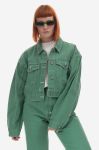 Джинсова куртка KSUBI Cropped жіноча колір зелений перехідна oversize WPS23JK004-green Джинсова куртка KSUBI Cropped жіноча колір зелений перехідна oversize WPS23JK004-green