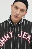 Куртка-бомбер Tommy Jeans чоловічий колір чорний перехідна oversize Куртка-бомбер Tommy Jeans чоловічий колір чорний перехідна oversize