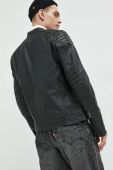 Шкіряна куртка Superdry чоловіча колір чорний перехідна