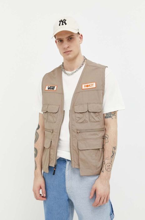 Безрукавка Vans чоловічий колір бежевий перехідний Безрукавка Vans чоловічий колір бежевий перехідний