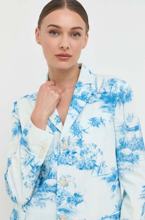 Бавовняний піджак Red Valentino однобортний візерунок колір блакитний Бавовняний піджак Red Valentino однобортний візерунок колір блакитний