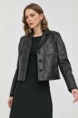 Шкіряна куртка MAX&Co. жіноча колір чорний перехідна Шкіряна куртка MAX&Co. жіноча колір чорний перехідна