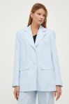 Льняний жакет Remain однобортний однотонна колір блакитний Льняний жакет Remain однобортний однотонна колір блакитний