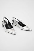 Шкіряні туфлі Karl Lagerfeld KL30617 K-BLOK колір срібний на низьких підборах відкрита п'ята Шкіряні туфлі Karl Lagerfeld KL30617 K-BLOK колір срібний на низьких підборах відкрита п'ята