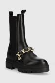 Шкіряні черевики Tommy Hilfiger FW0FW07046 MONOCHROMATIC CHELSEA BOOT CHAIN жіночі колір чорний на плоскому ходу