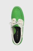 Замшеві мокасини Tommy Hilfiger TH BOAT SHOE жіночі колір зелений на плоскому ходу FW0FW07066 Замшеві мокасини Tommy Hilfiger TH BOAT SHOE жіночі колір зелений на плоскому ходу FW0FW07066