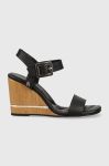 Сандалі Tommy Hilfiger HARDWARE WEDGE SANDAL жіночі колір чорний на танкетці FW0FW07074 Сандалі Tommy Hilfiger HARDWARE WEDGE SANDAL жіночі колір чорний на танкетці FW0FW07074