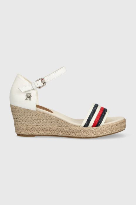 Сандалі Tommy Hilfiger MID WEDGE CORPORATE жіночі колір білий на танкетці Сандалі Tommy Hilfiger MID WEDGE CORPORATE жіночі колір білий на танкетці