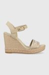 Сандалі Tommy Hilfiger SEASONAL WEBBING WEDGE жіночі колір бежевий на платформі FW0FW07088 Сандалі Tommy Hilfiger SEASONAL WEBBING WEDGE жіночі колір бежевий на платформі FW0FW07088