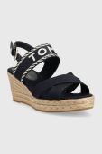 Сандалі Tommy Hilfiger SEASONAL WEBBING MID WEDGE жіночі колір синій на танкетці FW0FW07091