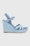 Сандалі Tommy Hilfiger ESSENTIAL WEDGE SANDAL жіночі на танкетці FW0FW07159 колір блакитний Сандалі Tommy Hilfiger ESSENTIAL WEDGE SANDAL жіночі на танкетці FW0FW07159 колір блакитний