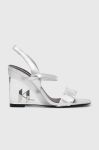 Шкіряні сандалі Karl Lagerfeld ICE WEDGE колір срібний KL34610 Шкіряні сандалі Karl Lagerfeld ICE WEDGE колір срібний KL34610