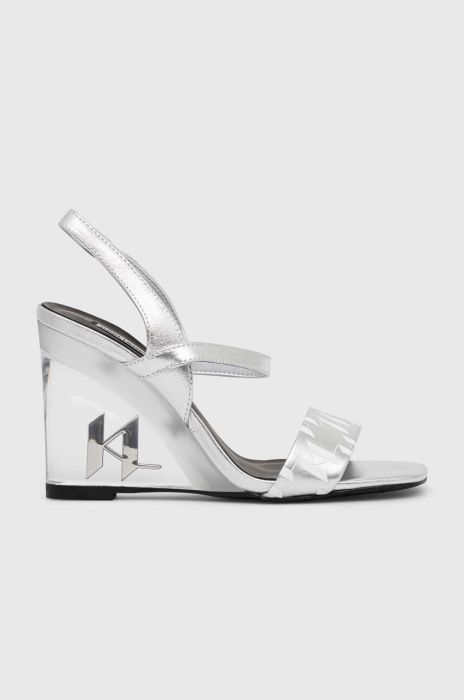 Шкіряні сандалі Karl Lagerfeld ICE WEDGE колір срібний KL34610 Шкіряні сандалі Karl Lagerfeld ICE WEDGE колір срібний KL34610