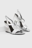 Шкіряні сандалі Karl Lagerfeld ICE WEDGE колір срібний KL34610 Шкіряні сандалі Karl Lagerfeld ICE WEDGE колір срібний KL34610