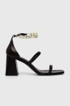 Шкіряні сандалі Twinset жіночі колір чорний каблук блок 231TCT160 Шкіряні сандалі Twinset жіночі колір чорний каблук блок 231TCT160