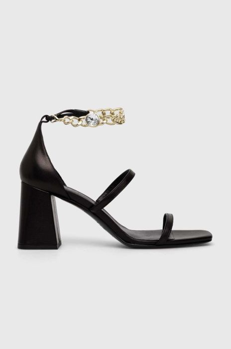 Шкіряні сандалі Twinset жіночі колір чорний каблук блок 231TCT160 Шкіряні сандалі Twinset жіночі колір чорний каблук блок 231TCT160