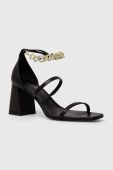 Шкіряні сандалі Twinset жіночі колір чорний каблук блок 231TCT160 Шкіряні сандалі Twinset жіночі колір чорний каблук блок 231TCT160