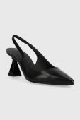 Шкіряні туфлі HUGO Rebecca колір чорний каблук блок відкрита п'ята Шкіряні туфлі HUGO Rebecca колір чорний каблук блок відкрита п'ята