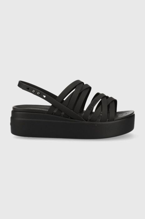 Сандалі Crocs Brooklyn Strappy Low Wedge жіночі колір чорний на платформі 206751 Сандалі Crocs Brooklyn Strappy Low Wedge жіночі колір чорний на платформі 206751