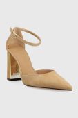 Замшеві туфлі BOSS Vivian колір бежевий каблук блок 50493071 Замшеві туфлі BOSS Vivian колір бежевий каблук блок 50493071