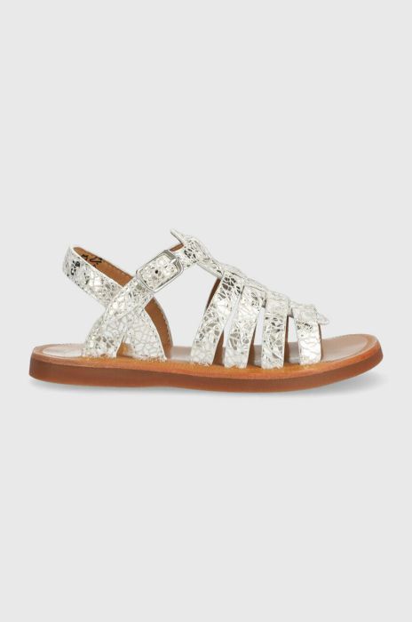 Дитячі шкіряні сандалі Pom D'api колір срібний (2988334) Дитячі шкіряні сандалі Pom D'api колір срібний (2988334)