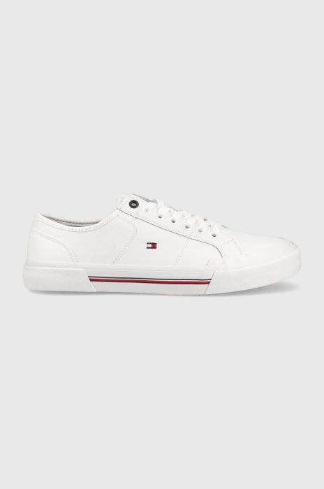 Шкіряні кеди Tommy Hilfiger CORE CORPORATE VULC LEATHER чоловічі колір білий FM0FM04561 Шкіряні кеди Tommy Hilfiger CORE CORPORATE VULC LEATHER чоловічі колір білий FM0FM04561