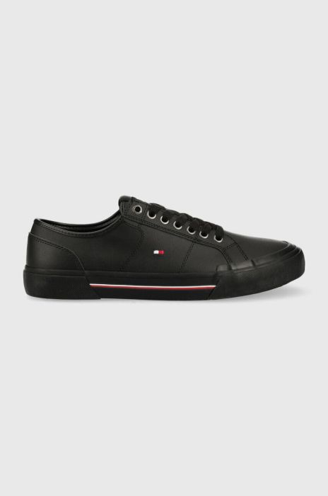 Шкіряні кеди Tommy Hilfiger CORE CORPORATE VULC LEATHER чоловічі колір чорний FM0FM04561 Шкіряні кеди Tommy Hilfiger CORE CORPORATE VULC LEATHER чоловічі колір чорний FM0FM04561