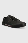 Шкіряні кеди Tommy Hilfiger CORE CORPORATE VULC LEATHER чоловічі колір чорний FM0FM04561 Шкіряні кеди Tommy Hilfiger CORE CORPORATE VULC LEATHER чоловічі колір чорний FM0FM04561