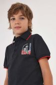 Дитяче бавовняне поло Mayoral колір сірий з принтом