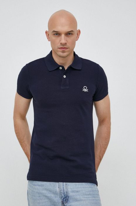 Бавовняне поло United Colors of Benetton колір синій однотонний (2933684)