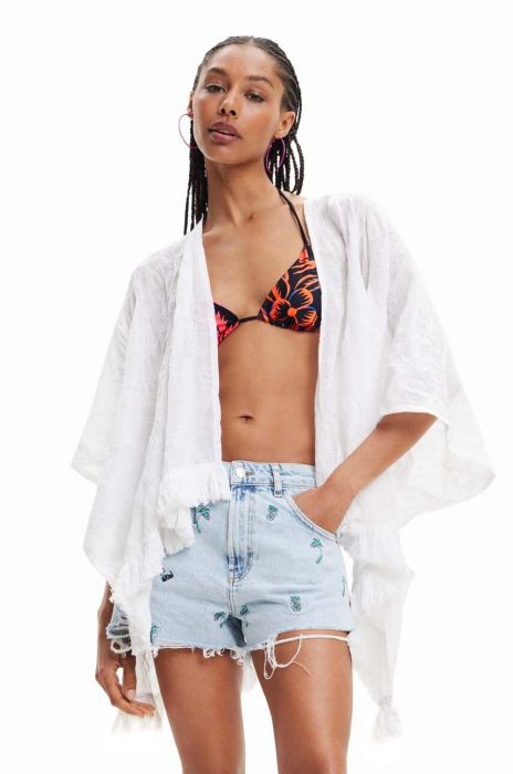 Бавовняне пончо Desigual колір білий Бавовняне пончо Desigual колір білий