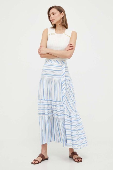 Льняна спідниця BOSS maxi розкльошена колір барвистий