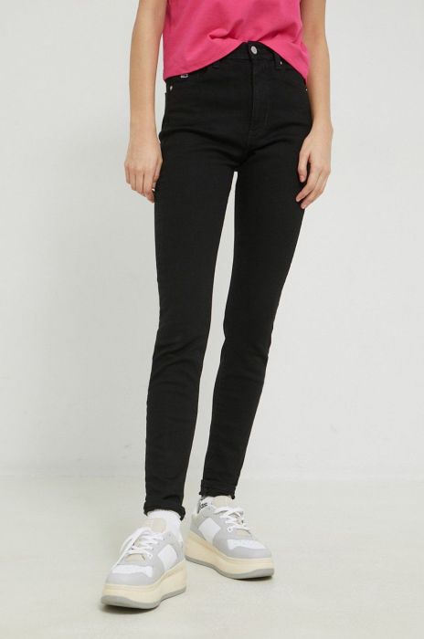 Джинси Tommy Jeans sylvia жіночі висока посадка колір чорний Джинси Tommy Jeans sylvia жіночі висока посадка колір чорний