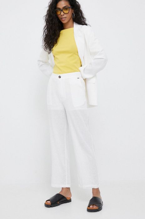 Льняні штани Pepe Jeans колір білий пряме висока посадка