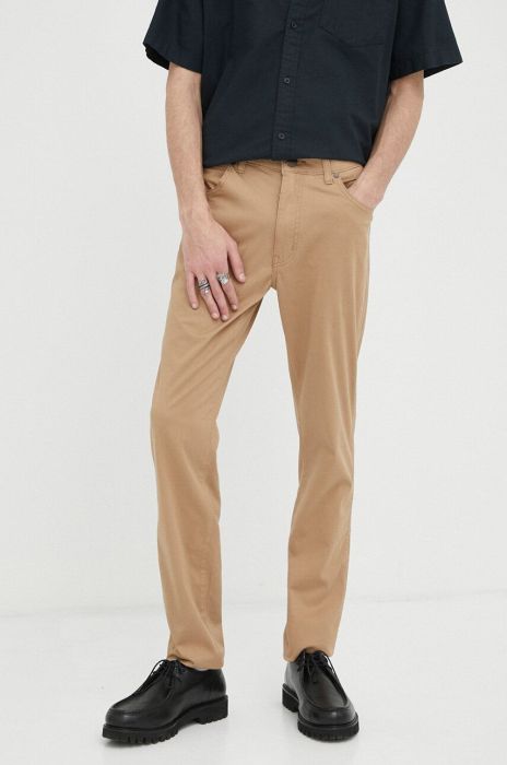 Штани Wrangler Larston чоловічі колір коричневий облягаючі