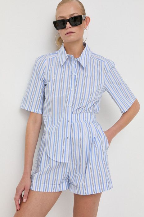 Бавовняний комбінезон Patrizia Pepe з бавовни з коміром колір блакитний Бавовняний комбінезон Patrizia Pepe з бавовни з коміром колір блакитний