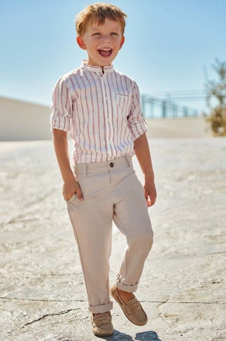 Дитячі штани з домішкою льону Mayoral колір бежевий однотонні Дитячі штани з домішкою льону Mayoral колір бежевий однотонні