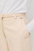 Штани BOSS жіночі колір бежевий пряме висока посадка (2906182)